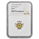 1990 Australia 1/20 oz Gold Kangaroo MS-69 NGC