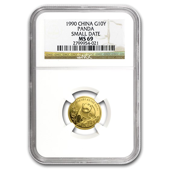 1990 China 1/10 oz Gold Panda Small Date MS-69 NGC 1990 China 1/10 oz Gold Panda Small Date MS-69 NGC