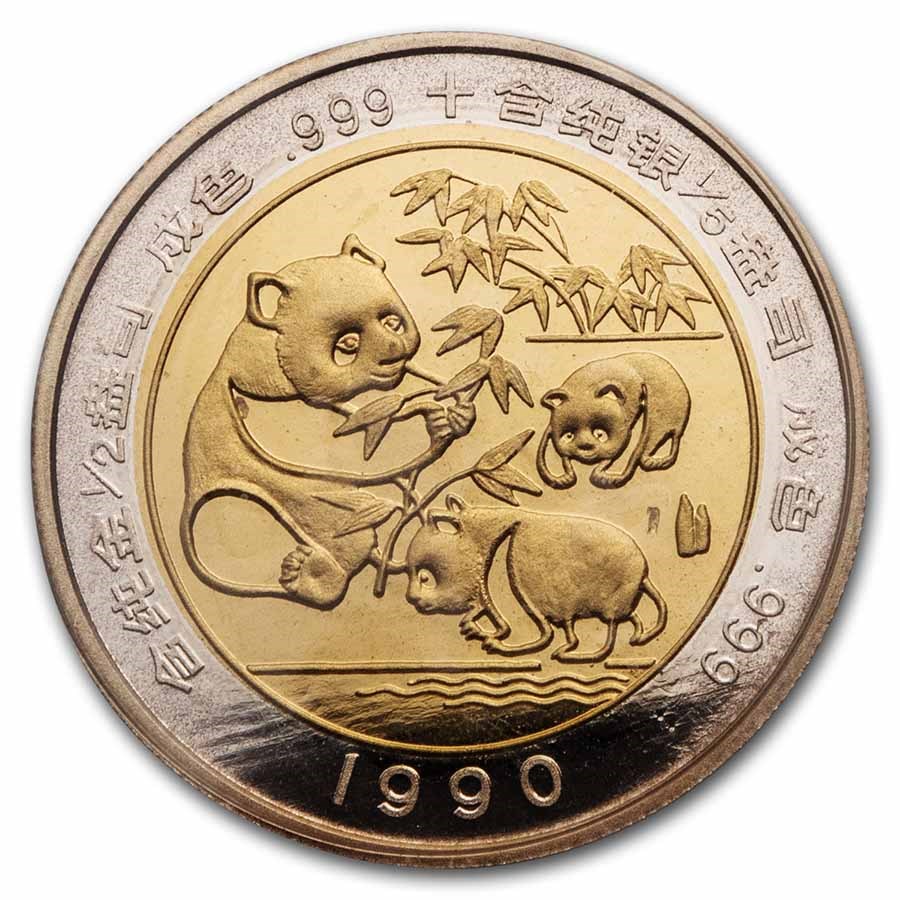 1990 China 1/2 oz Gold & 1/5 oz Silver Bi-Metallic Panda Proof