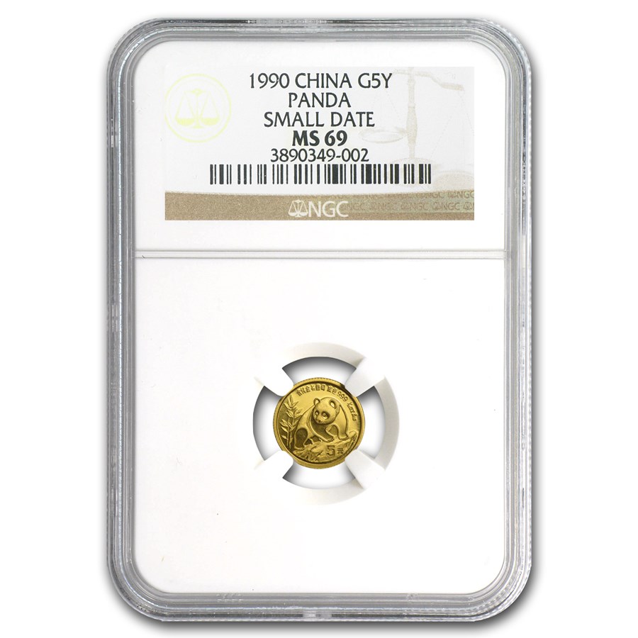 1990 China 1/20 oz Gold Panda Small Date MS-69 NGC