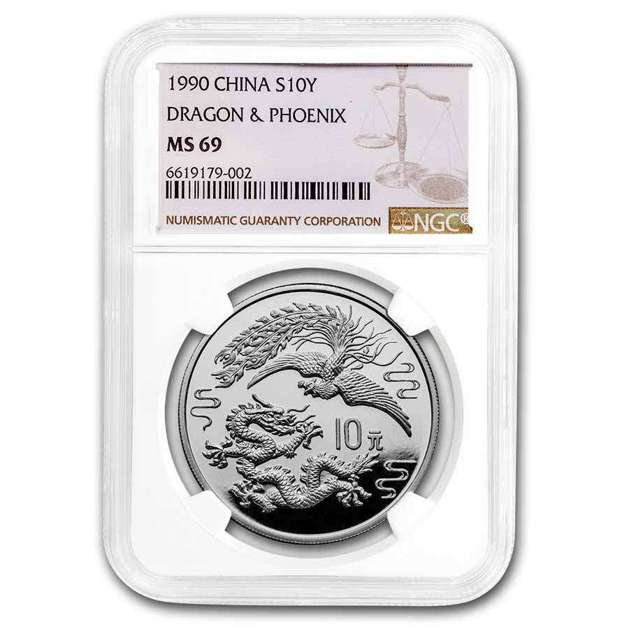 Buy 1990 China 1 oz Silver Dragon and Phoenix MS-69 NGC | APMEX