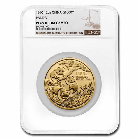 1990 China 12 oz Gold Panda PF-69 NGC