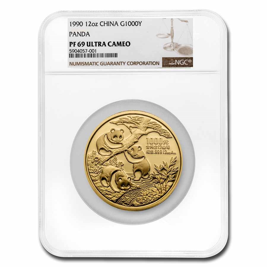 1990 China 12 oz Gold Panda PF-69 NGC