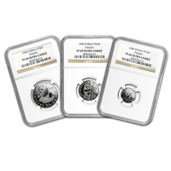 1990 China 3-Coin Platinum Panda Proof Set PF-69 NGC 1990 China 3-Coin Platinum Panda Proof Set PF-69 NGC