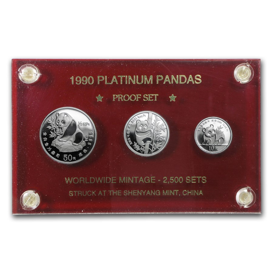 1990 China 3-Coin Platinum Panda Proof Set