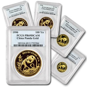 1990 China 5-Coin Gold Panda Proof Set PR-69 PCGS 1990 China 5-Coin Gold Panda Proof Set PR-69 PCGS