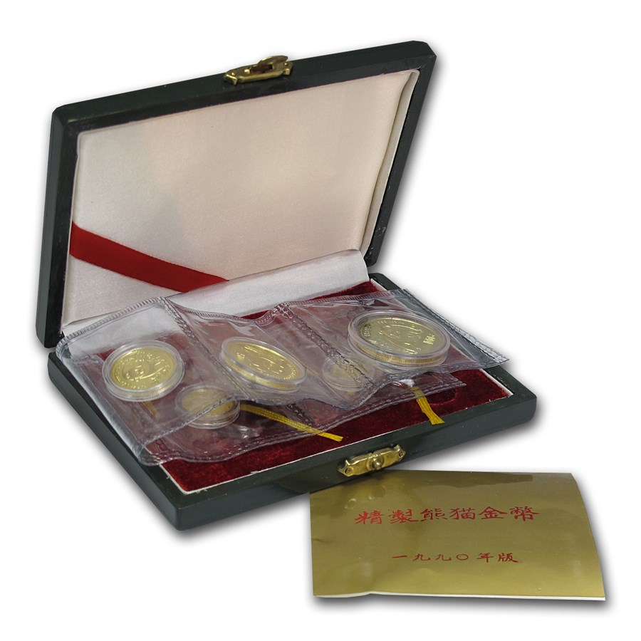 1990 China 5-Coin Gold Panda Proof Set (w/Box & COA)