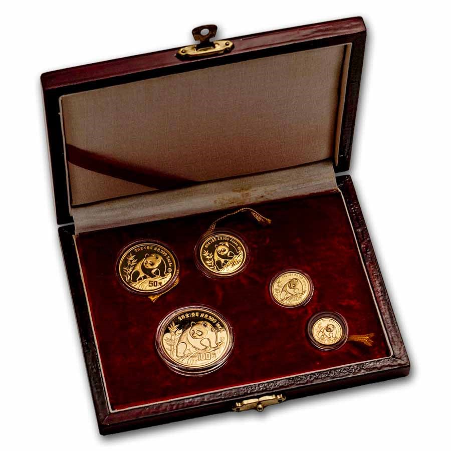 1990 China 5-Coin Gold Panda Proof Set (w/Box) Dmg Capsules