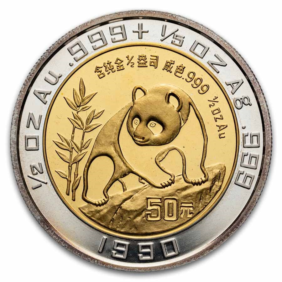 1990 China Gold & Silver Bi-Metallic Panda Hong Kong Expo