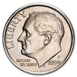 1990-D Roosevelt Dime 50-Coin Roll BU