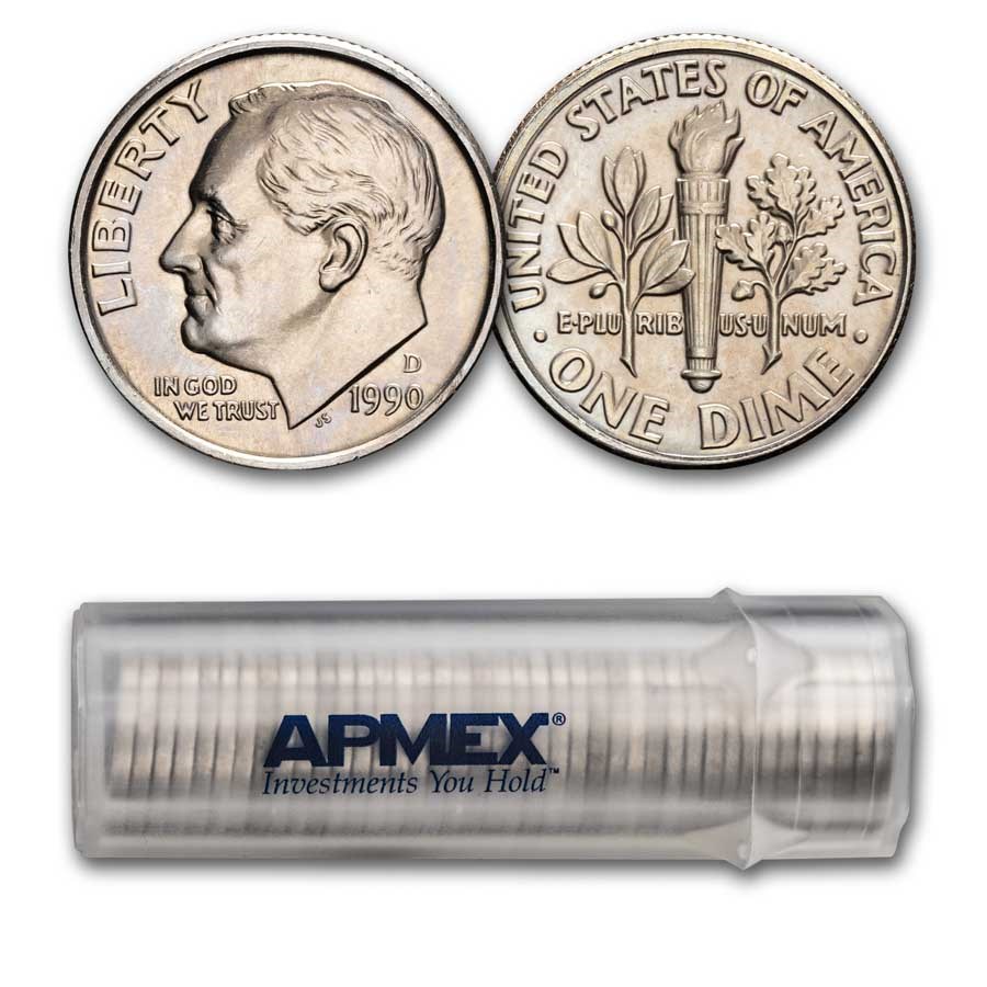 1990-D Roosevelt Dime 50-Coin Roll BU