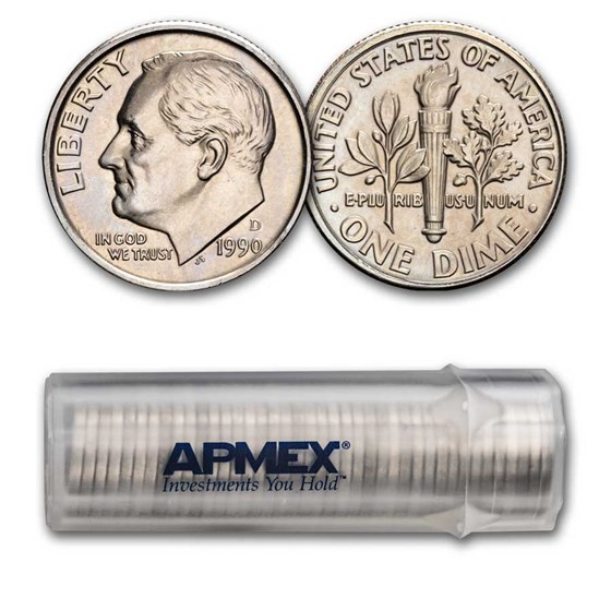 1990-D Roosevelt Dime 50-Coin Roll BU 1990-D Roosevelt Dime 50-Coin Roll BU