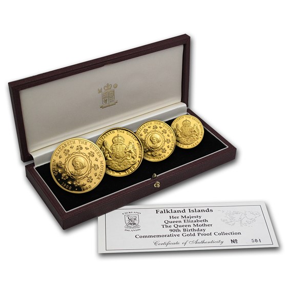1990 Falkland Islands 4-Coin Gold Queen Mother Proof Set 1990 Falkland Islands 4-Coin Gold Queen Mother Proof Set