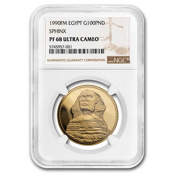 1990-FM Egypt Gold 100 Pounds Sphinx PR-68 UCAM NGC 1990-FM Egypt Gold 100 Pounds Sphinx PR-68 UCAM NGC