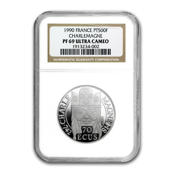 1990 France Platinum 500 Francs Charlemagne PF-69 NGC