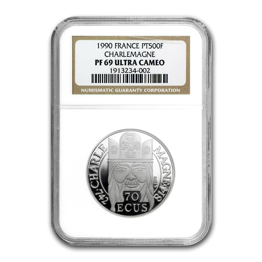 1990 France Platinum 500 Francs Charlemagne PF-69 NGC