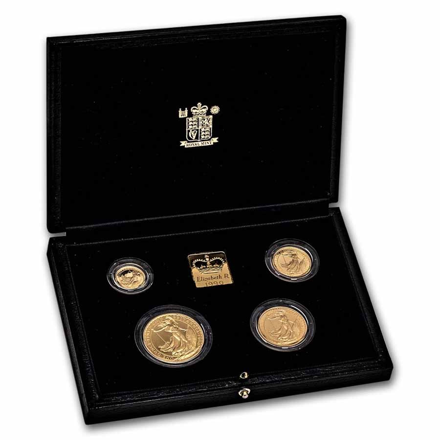 1990 GB 4-Coin Gold Britannia Proof Set (Box, No COA)