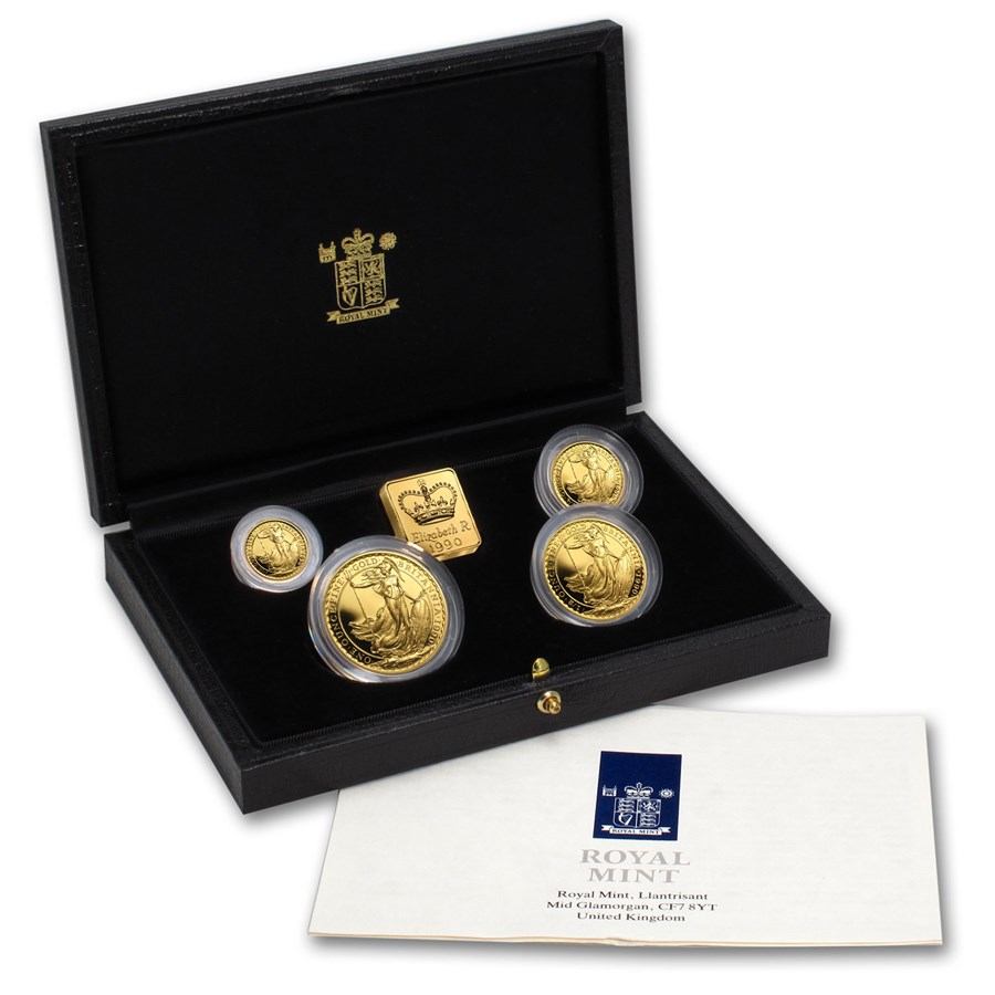 1990 GB 4-Coin Gold Britannia Proof Set (w/Box & COA)