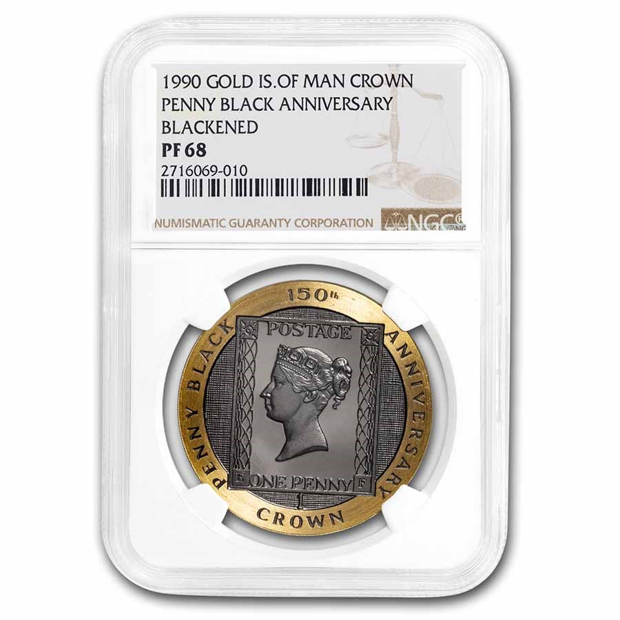 1990 IOM 1 oz Proof Gold Penny Black PF-68 NGC (Blackened)