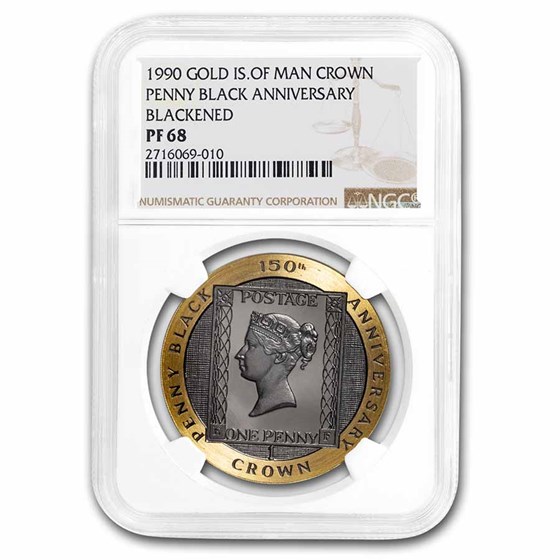 1990 IOM 1 oz Proof Gold Penny Black PF-68 NGC (Blackened) 1990 IOM 1 oz Proof Gold Penny Black PF-68 NGC (Blackened)