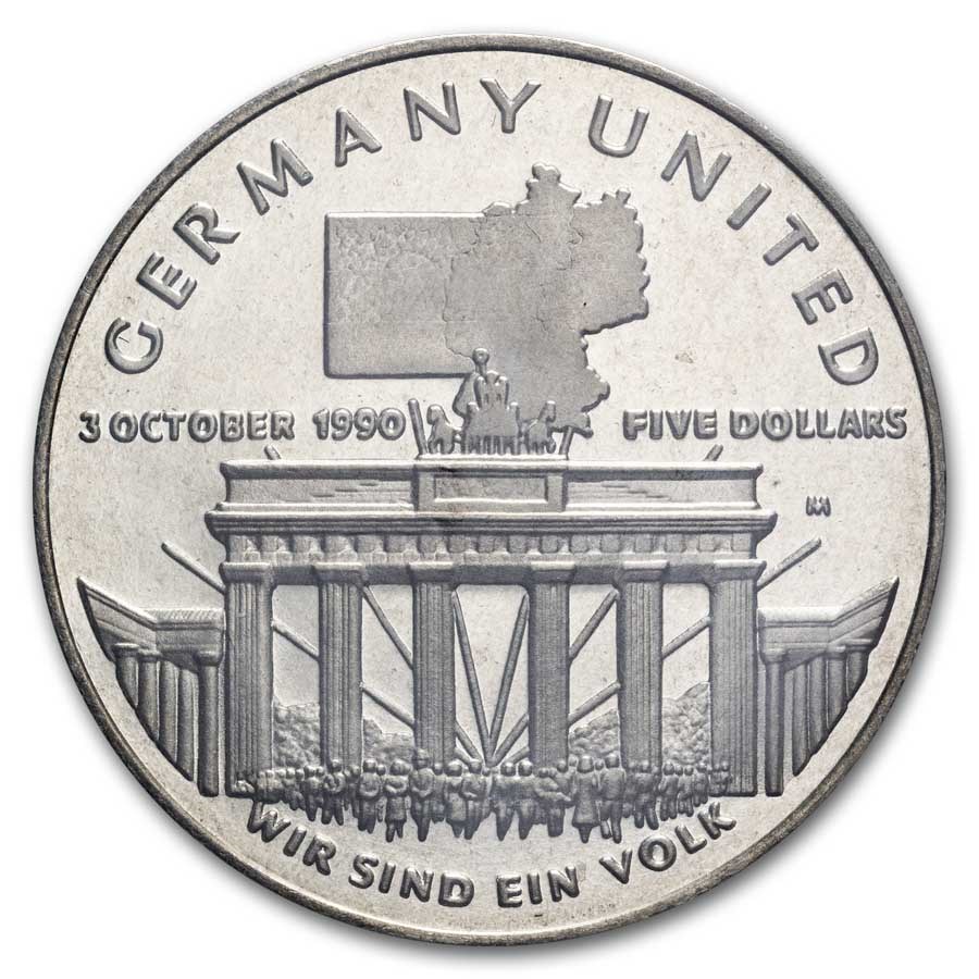 1990 Marshall Islands Copper-Nickel $5 German Unification BU