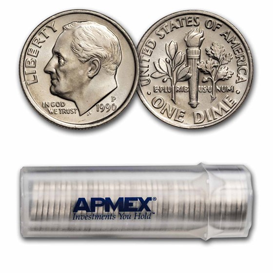 1990-P Roosevelt Dime 50-Coin Roll BU 1990-P Roosevelt Dime 50-Coin Roll BU
