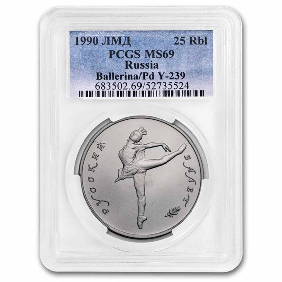 1990 Russia 1 oz Palladium Ballerina MS-69 PCGS