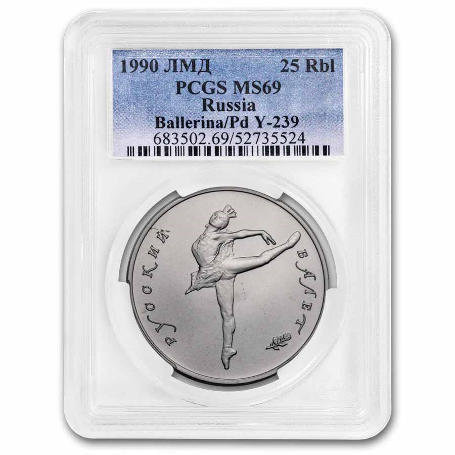 1990 Russia 1 oz Palladium Ballerina MS-69 PCGS
