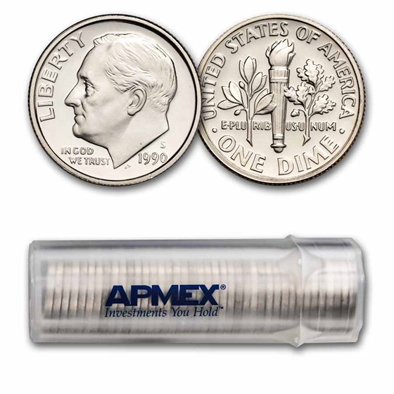 1990-S Roosevelt Dime 50-Coin Roll Proof 1990-S Roosevelt Dime 50-Coin Roll Proof
