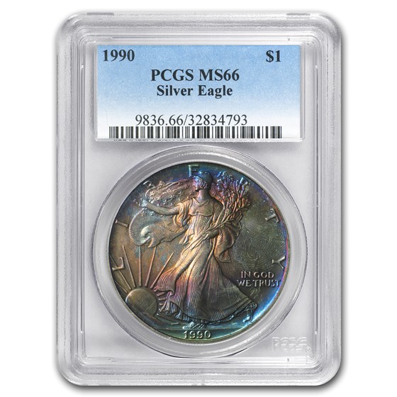 1990 Silver American Eagle MS-66 PCGS (Obv and Rev Toning) 1990 Silver American Eagle MS-66 PCGS (Obv and Rev Toning)