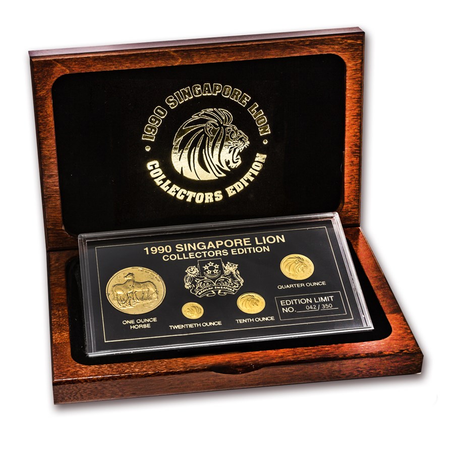1990 Singapore 4-Coin Gold/Silver Year of the Horse Proof Set