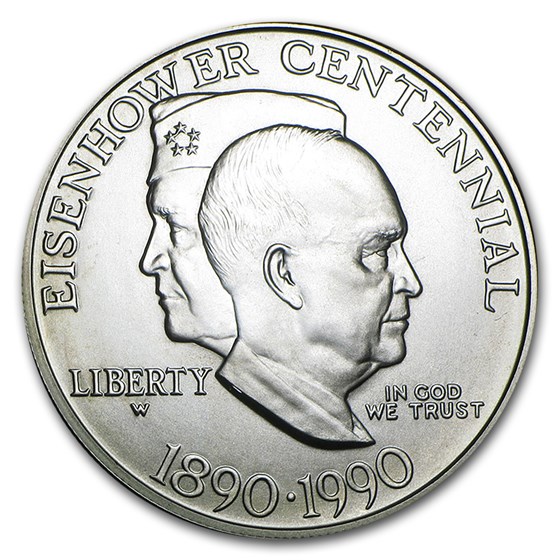 1990-W Eisenhower Centennial $1 Silver Commem BU (w/Box & COA) 1990-W Eisenhower Centennial $1 Silver Commem BU (w/Box & COA)