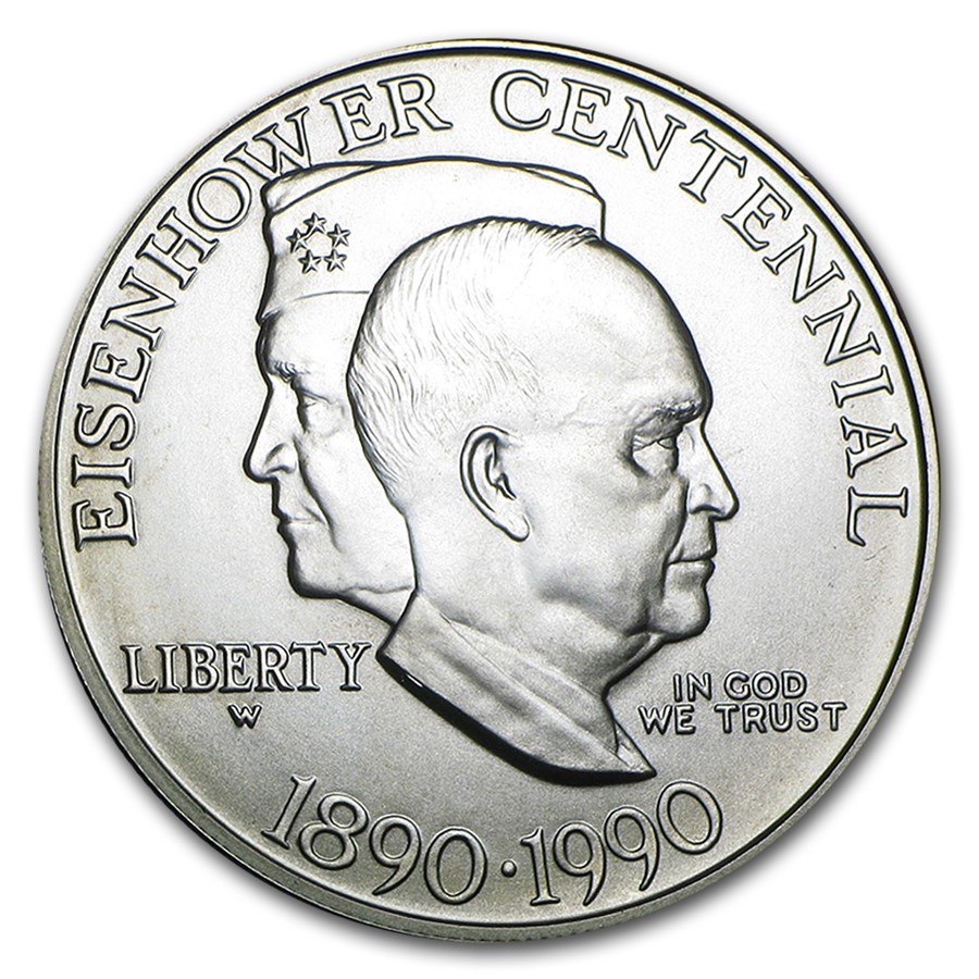 1990-W Eisenhower Centennial $1 Silver Commem BU (w/Box & COA)