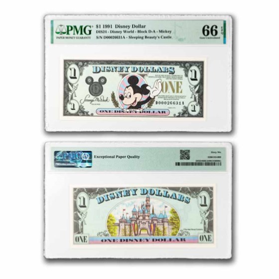 1991 $1.00 (DA) Waving Mickey CU-66 EPQ PMG (DIS#24)