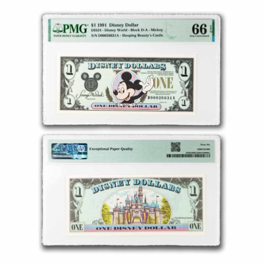 1991 $1.00 (DA) Waving Mickey CU-66 EPQ PMG (DIS#24)