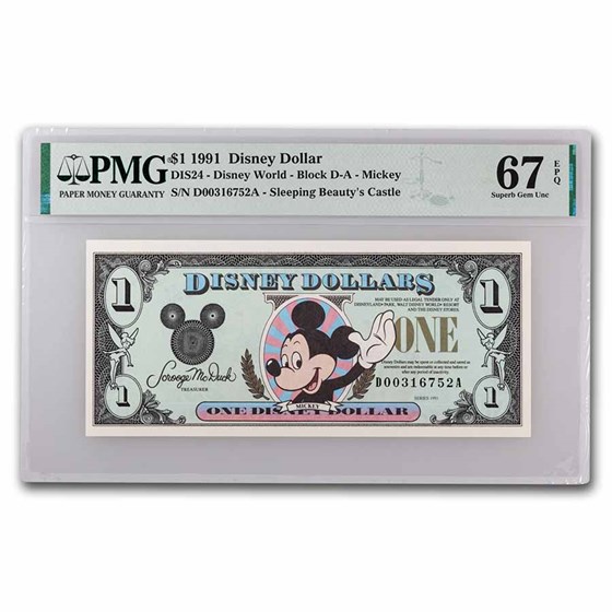 1991 $1.00 (DA) Waving Mickey CU-67 EPQ PMG (DIS#24) 1991 $1.00 (DA) Waving Mickey CU-67 EPQ PMG (DIS#24)