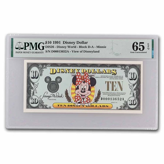 1991 $10.00 (DA) Smiling Minnie CU-65 EPQ PMG (DIS#26) 1991 $10.00 (DA) Smiling Minnie CU-65 EPQ PMG (DIS#26)