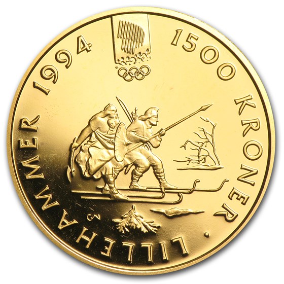 1991-1994 Norway Gold 1500 Kroner Lillehammer Olympics 1991-1994 Norway Gold 1500 Kroner Lillehammer Olympics