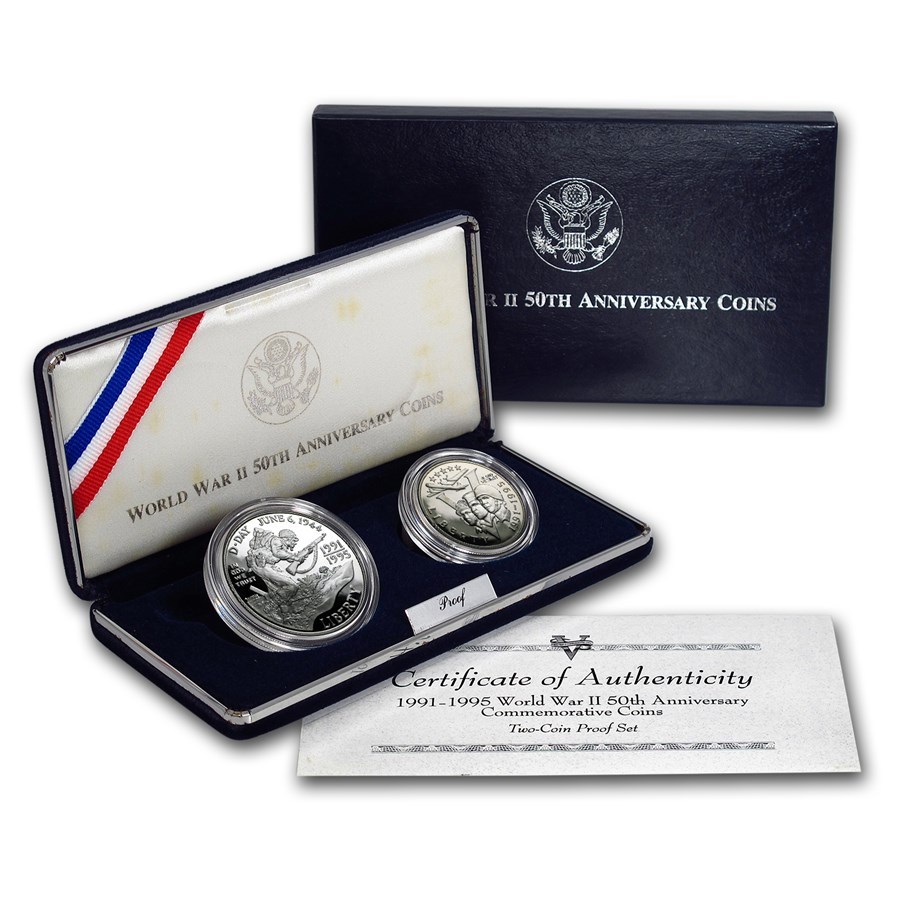 1991-1995 2-Coin World War II Proof Set (w/Box & COA)