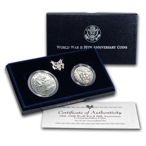 1991-1995 2-Coin World War II Set BU (w/Box & COA)