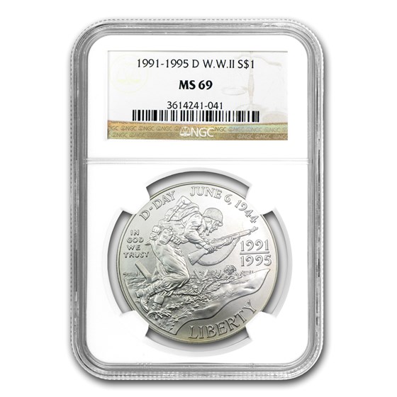 1991 - 1995-D World War II $1 Silver Commem MS-69 NGC 1991 - 1995-D World War II $1 Silver Commem MS-69 NGC