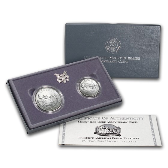 1991 2-Coin Mount Rushmore Set BU (w/Box & COA) 1991 2-Coin Mount Rushmore Set BU (w/Box & COA)