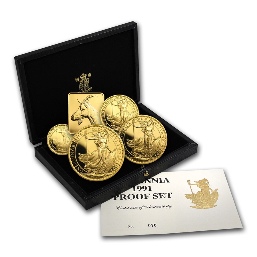1991 4-Coin Gold Britannia Proof Set (w/Box & COA)