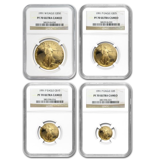 1991 4-Coin Proof American Gold Eagle Set PF-70 NGC 1991 4-Coin Proof American Gold Eagle Set PF-70 NGC