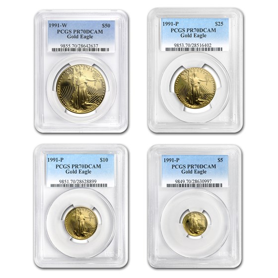 1991 4-Coin Proof American Gold Eagle Set PR-70 PCGS 1991 4-Coin Proof American Gold Eagle Set PR-70 PCGS