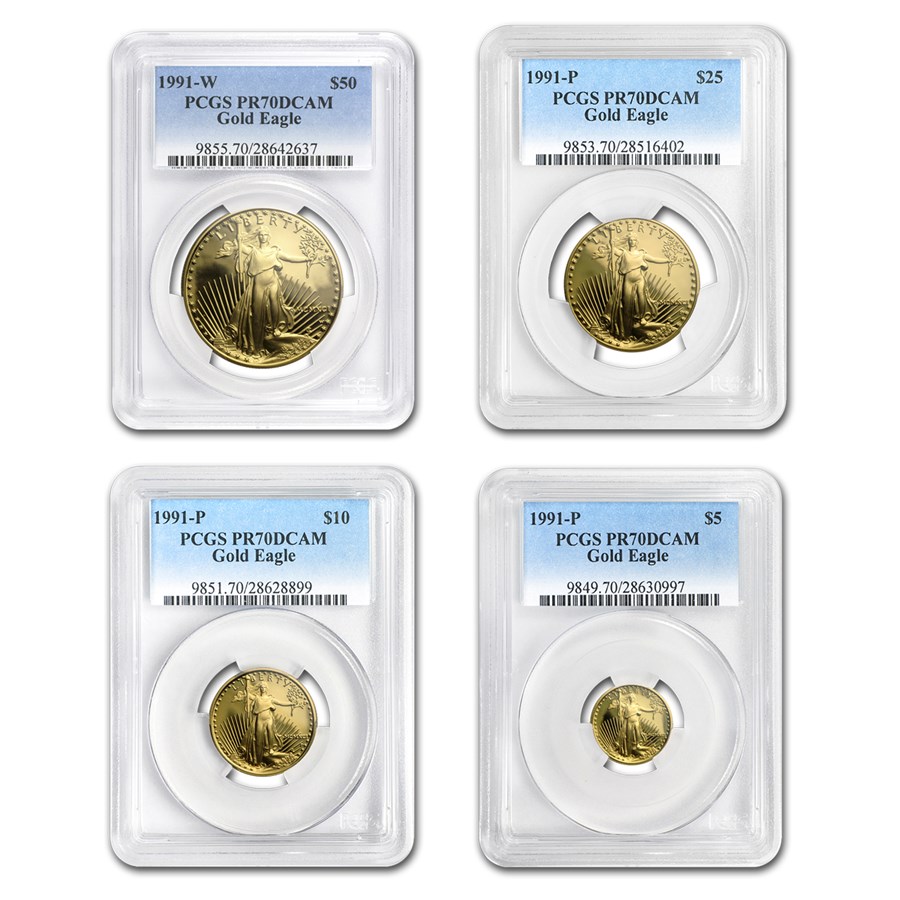 1991 4Coin Proof Gold American Eagle Set PF70 PCGS Proof Gold Eagle Coin Sets (NGC Certified