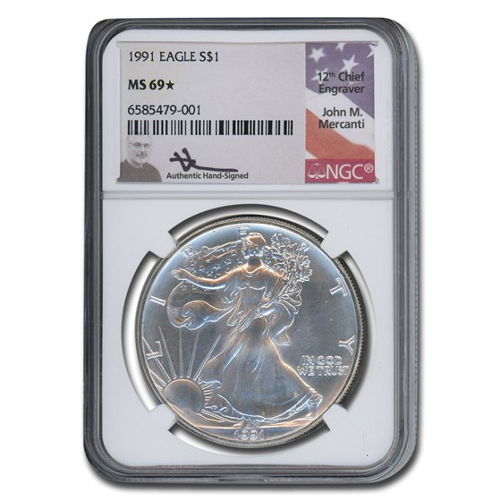 1991 American Silver Eagle MS-69* NGC (Mercanti) 1991 American Silver Eagle MS-69* NGC (Mercanti)