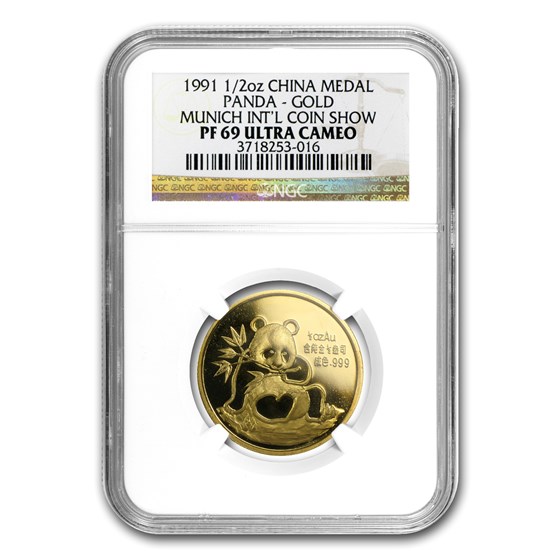 1991 China 1/2 oz Gold Panda PF-69 NGC (Munich Coin Fair Medal) 1991 China 1/2 oz Gold Panda PF-69 NGC (Munich Coin Fair Medal)