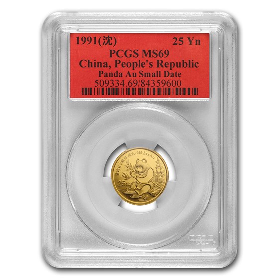 1991 China 1/4 oz Gold Panda MS-69 PCGS (Small Date) 1991 China 1/4 oz Gold Panda MS-69 PCGS (Small Date)