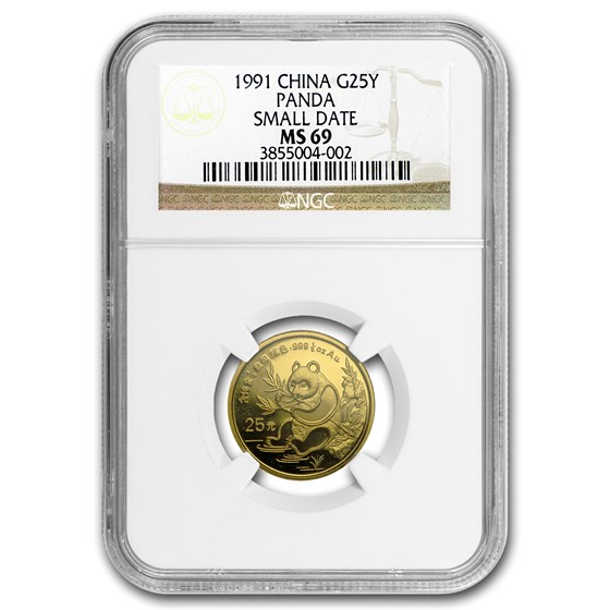 1991 China 1/4 oz Gold Panda Small Date MS-69 NGC 1991 China 1/4 oz Gold Panda Small Date MS-69 NGC